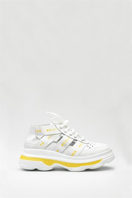 Fly Beyaz/Sarı Deri Kadın Sneakers