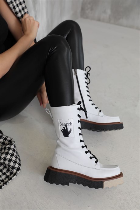 Search Women's White Leather Laced Boots