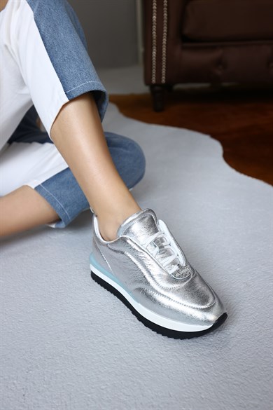 Balla Gümüş Hakiki Deri Kadın Sneaker