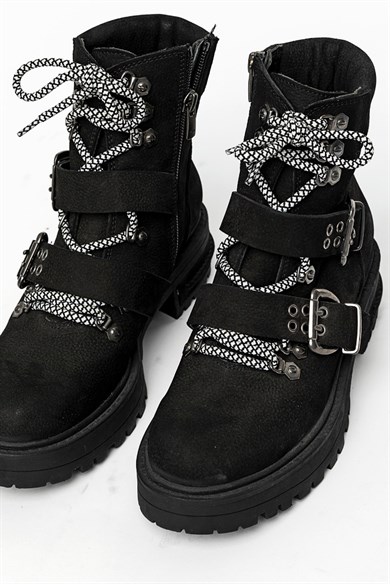Coal Womens Black Leather Biker Boots