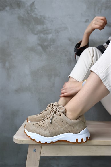 Comfort Bisküvi Süet Hakiki Deri Kadın Sneaker