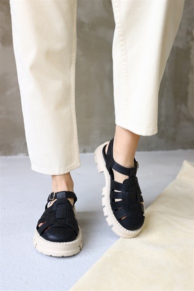 Cristi Black Leather Women's Sandals