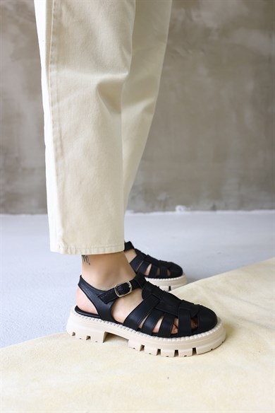 Cristi Black Leather Women's Sandals