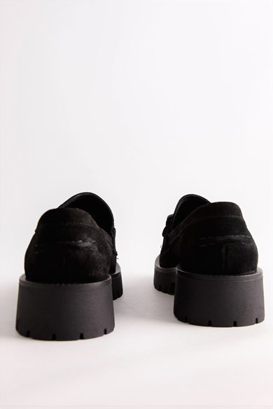 Dorina Siyah Süet Kadın Loafer Ayakkabı