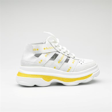 Fly Beyaz/Sarı Deri Kadın Sneakers