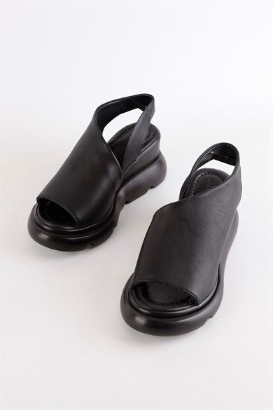 Heidi Black Leather Thick Soled Women's Sandals