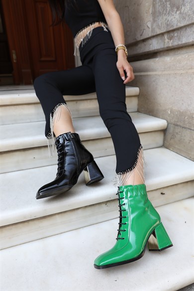 Kimberly Yeşil Rugan Deri Kadın Topuklu Bot