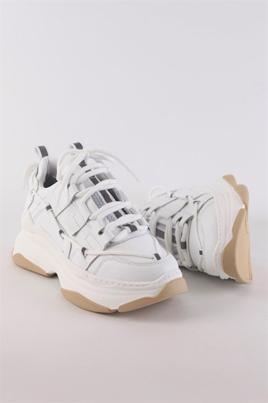 Otilia White Leather Thick Soled Women's Sneaker