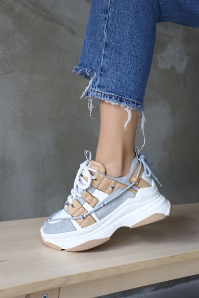 Otilia White/Beige Leather Thick Soled Women's Sneaker