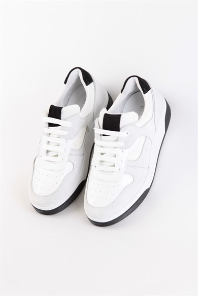 Vontex Beyaz/Siyah Hakiki Deri Kadın Sneakers